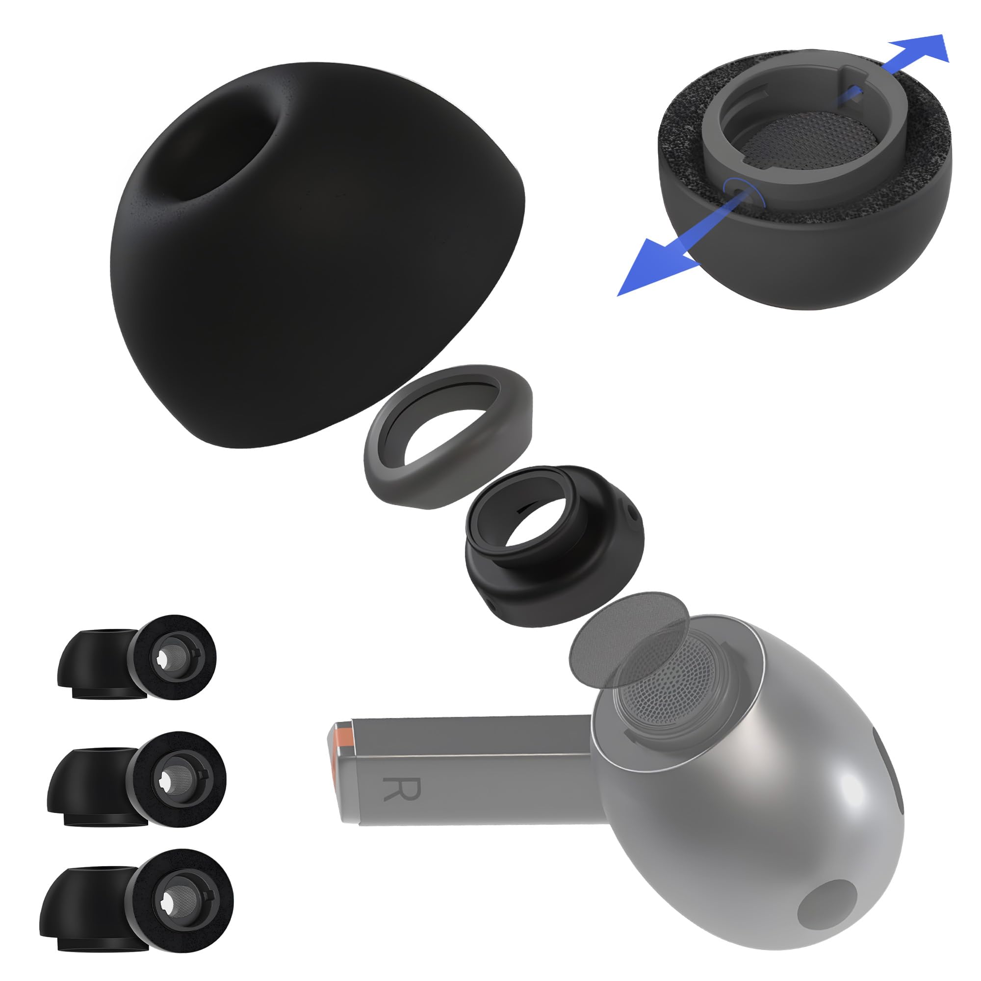 Seltureone 3 Pairs Ear Tips for Samsung Galaxy Buds 3 Pro with Noise Reduction Hole Memory Foam Samsung Galaxy Buds Pro 3 Non-Slip Ear Tips (S/M/L)