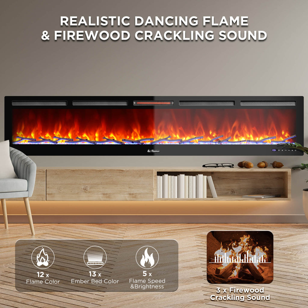 [Discontinued] In Flames INF98W-3D WiFi Smart Wall Mounted Electric Fireplace - Tempered Glass