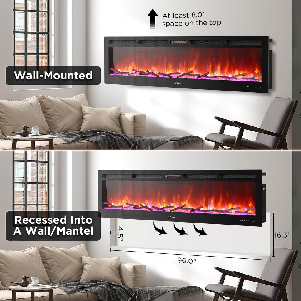 [Discontinued] In Flames INF98W-3D WiFi Smart Wall Mounted Electric Fireplace - Tempered Glass