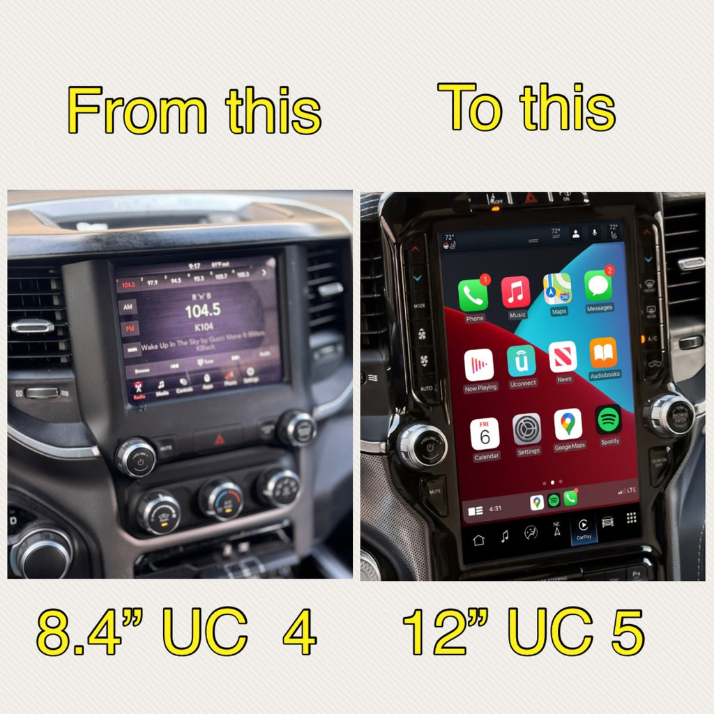 2019–2021 Ram 2500/3500 Uconnect 5 12-Inch Screen Upgrade Kit UBQ – Wireless Apple CarPlay & Android Auto